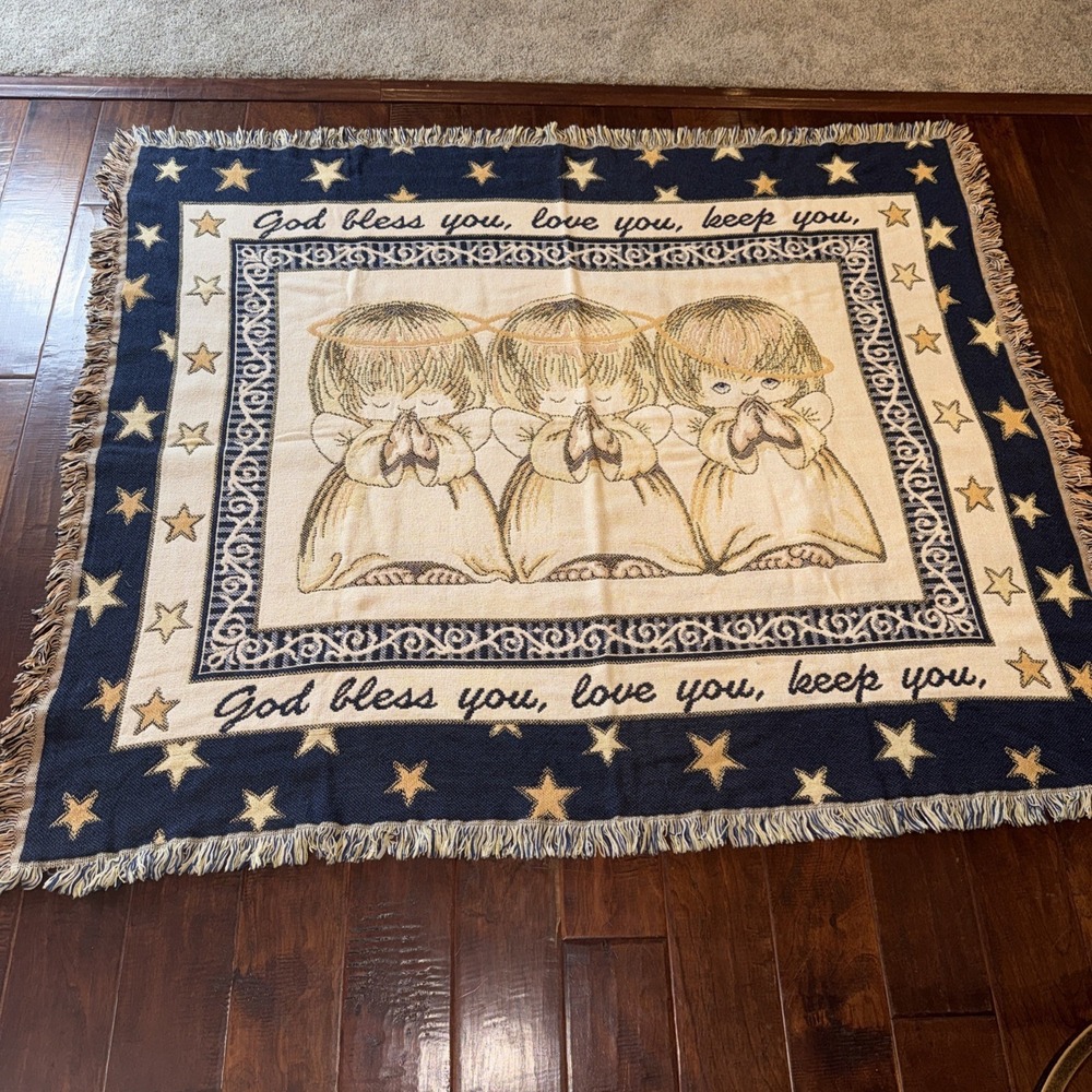 Goodwin Weavers throw blanket Angel God Bless You  Love You Keep You Excellent